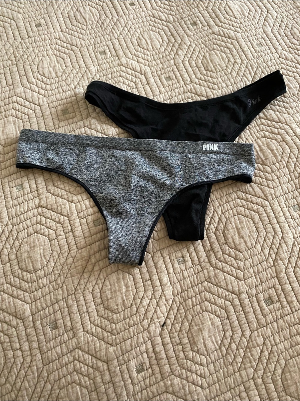 PINK Victoria's Secret Black and Gray Cotton Bikini Panty Set